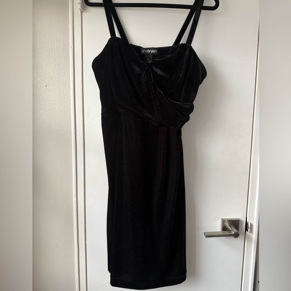 Lane Bryant Velour Cocktail Dress Black Midi Sz 18 $100 Sweetheart Stretch